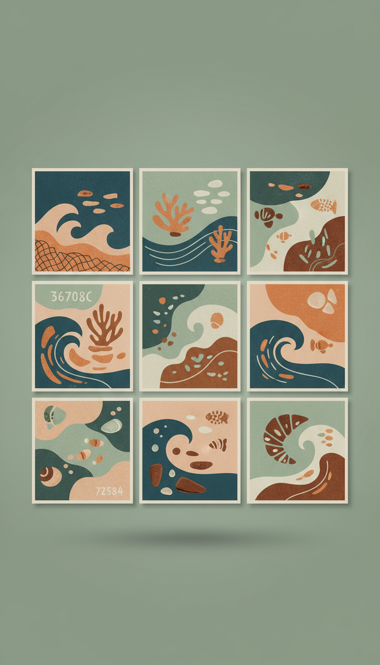 Ocean Art Print Set with Waste Motifs