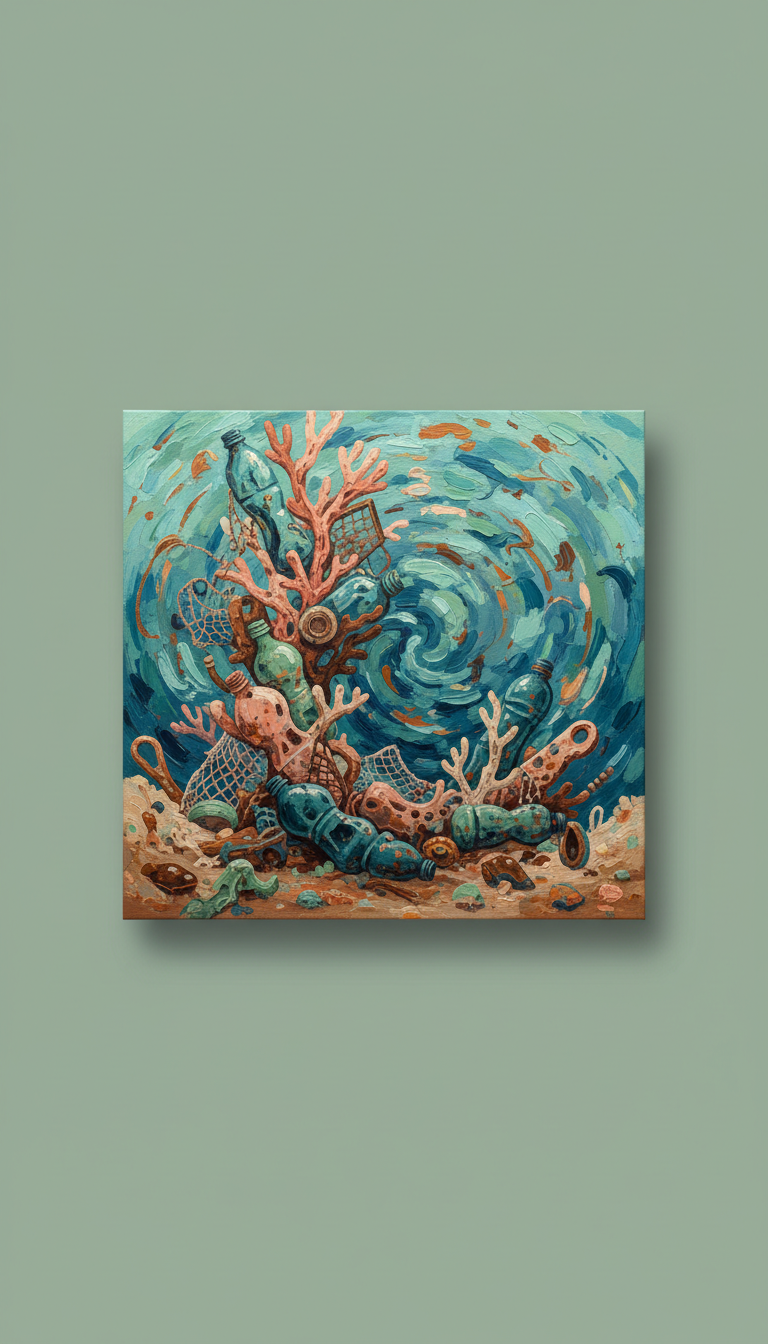 Acrylic Painting with Beach Cleanup Tools