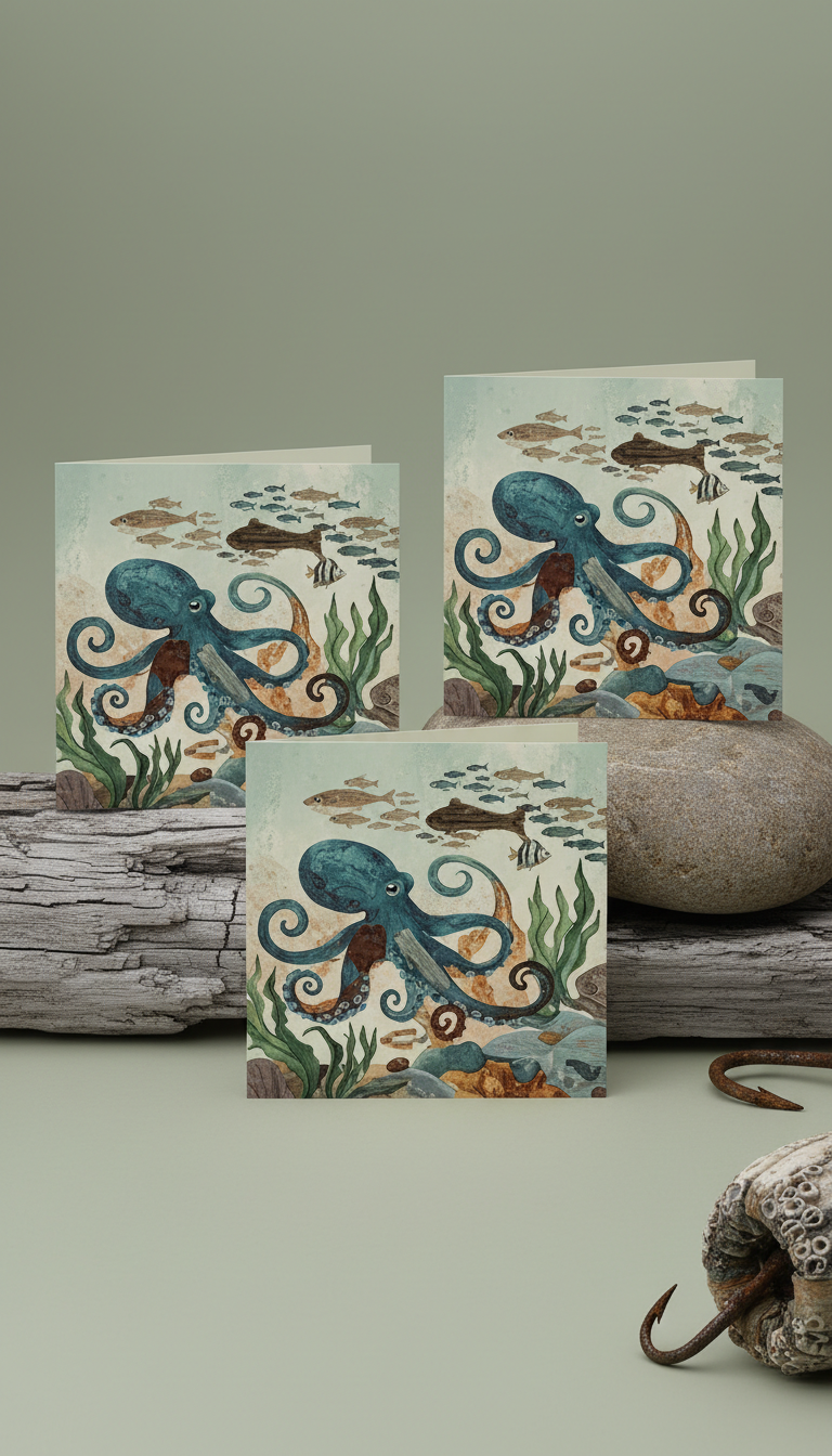 Marine Life Greeting Cards with Found Textures