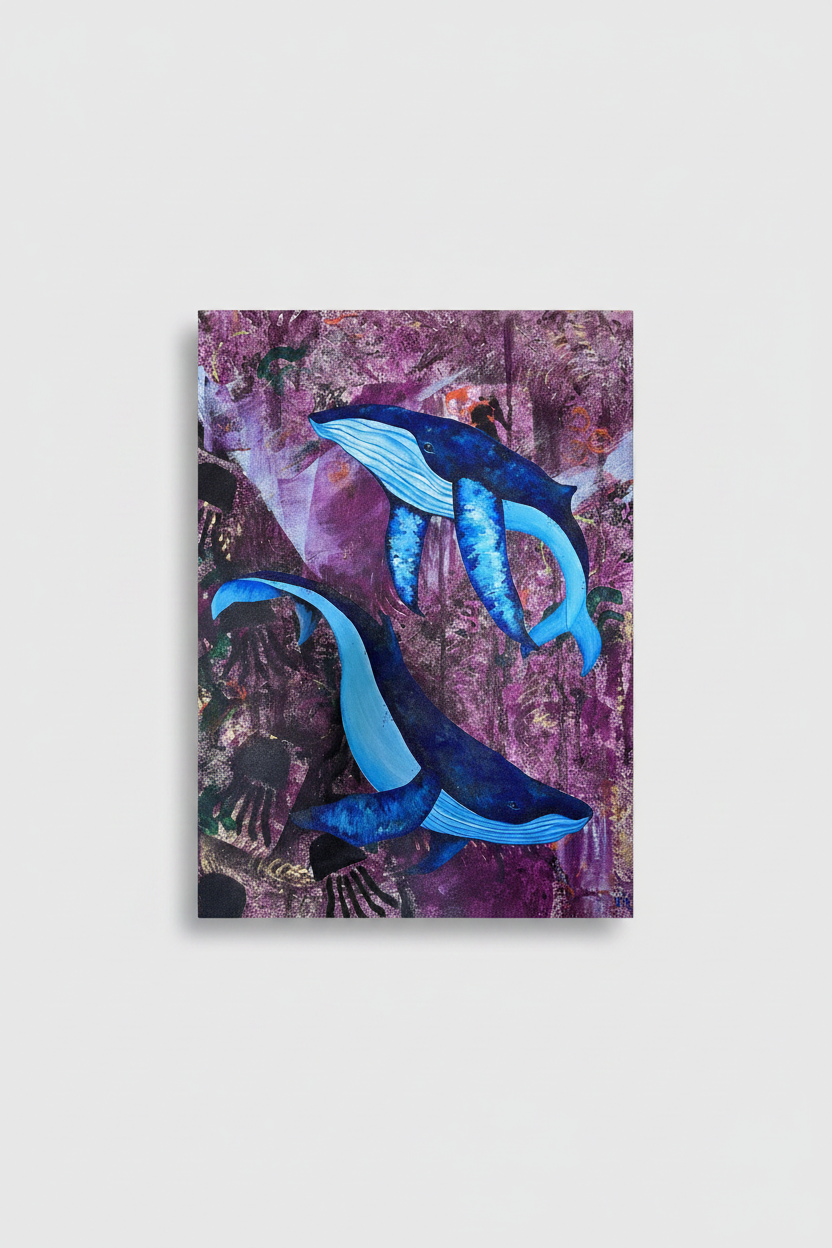 Humpback whale painting on white background